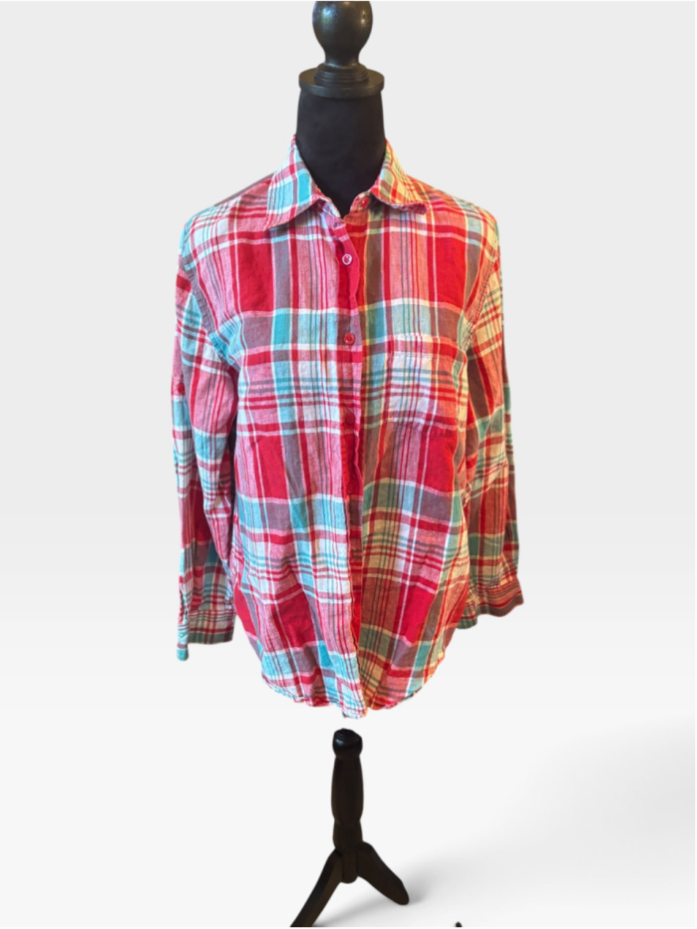 Kim Rogers 100% Linen Red Checkered Button Up Shirt - Size S